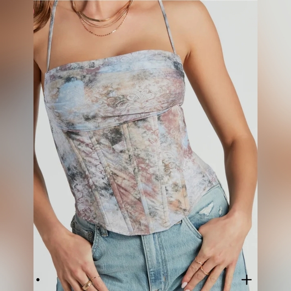 Sunset Dream Scroll Print Mesh Corset Top - Picture 3 of 7